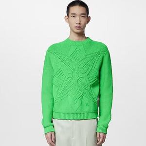 Hand-knit Monogram Flower Crewneck Green Pullover