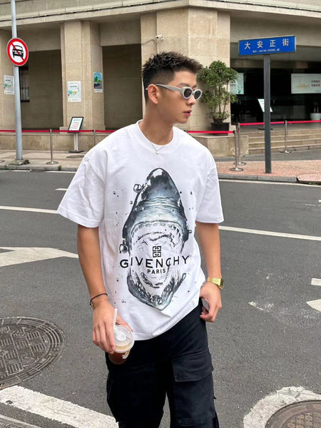 Men Latest Shark Pattern Drop Shoulder T-Shirt