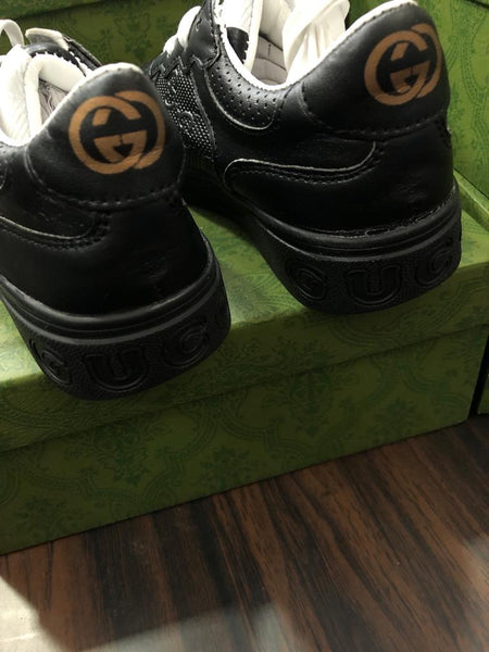 Branded Embossed Black Leather Shoes For Kids