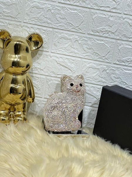 Cute 3D Cat Shape Crystal Evening Clutch Bag