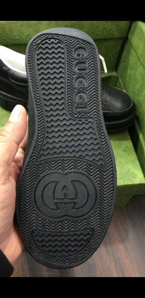 Branded Embossed Black Leather Shoes For Kids
