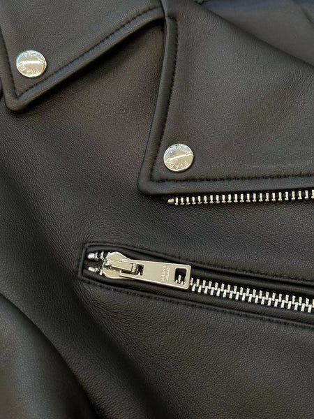 Branded Cropped Cur Black Leather Jacket