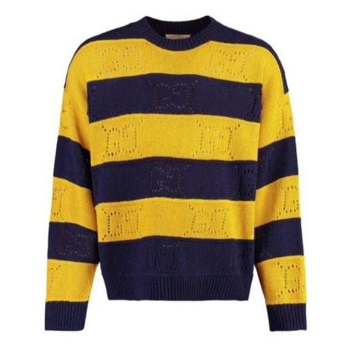 Men Yellow Striped Wool Pullover