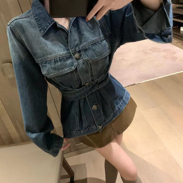 Women Latest Denim Jacket With Belt