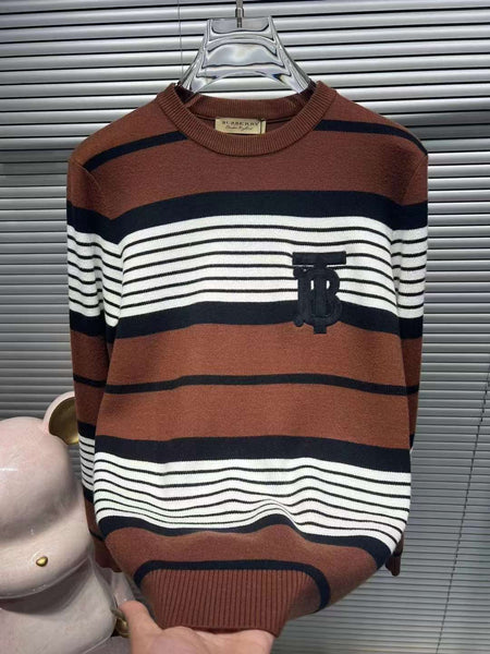 Women Logo Embroidery Striped Pattern Pullover