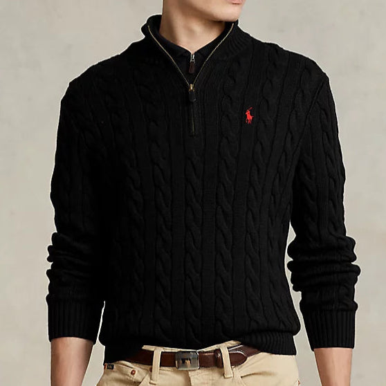 Luxury Imported Cable-Knit  Quarter-Zip Jumper