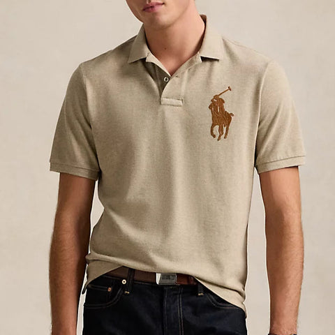 Branded Classic Fit Leather- Mesh Polo Shirt