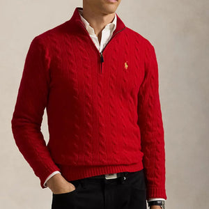 Luxury Imported Cable-Knit  Quarter-Zip Jumper