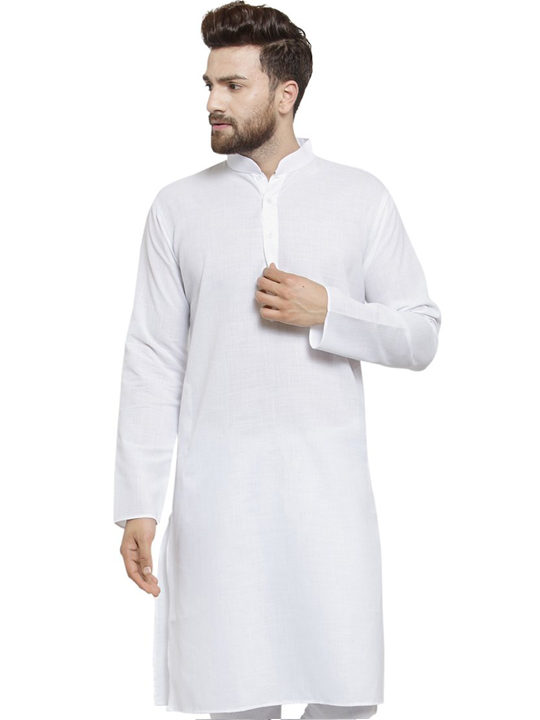 New Linen Plain Kurta In White By Treemoda