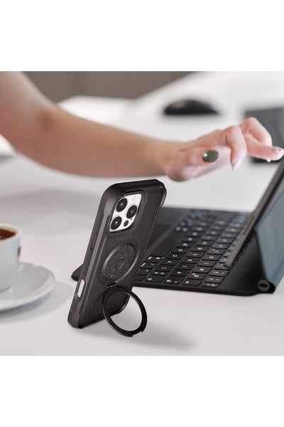 Santa Barbara Primo Series Magnetic Ring Kickstand Leather Case for iPhone 16 Series