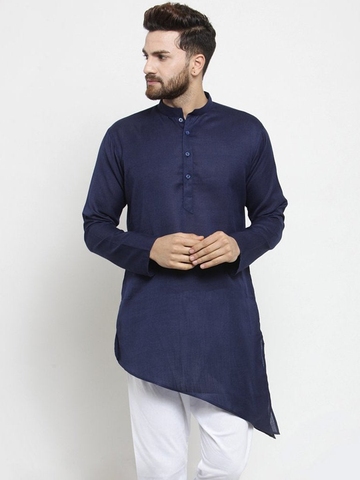 Designer Blue Linen Kurta  For Men By Treemoda