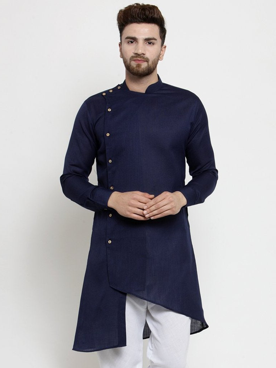 Designer Blue Linen Kurta  For Men By Treemoda