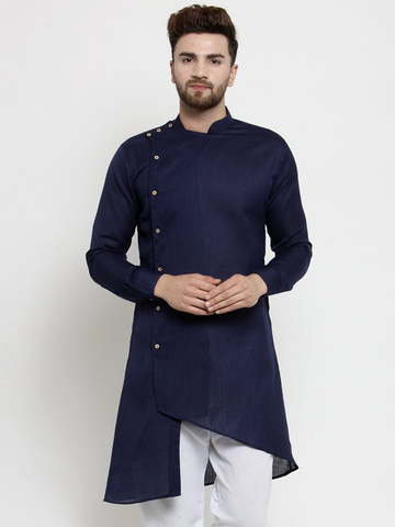 Designer Blue Linen Kurta  For Men By Treemoda