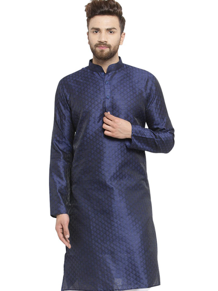 Embellished Brocade Kurta in Navy Blue By Treemoda