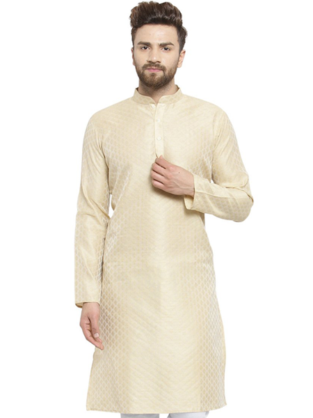 Embellished Brocade Kurta In Beige By Treemoda