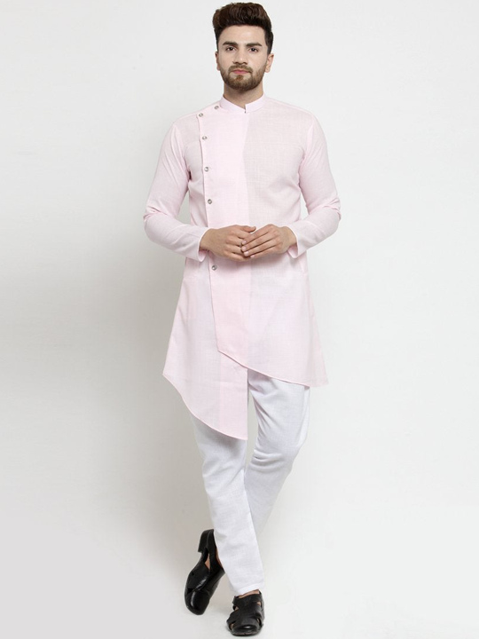 Designer Pink Linen Kurta With Aligarh Pajama For Men By Treemoda
