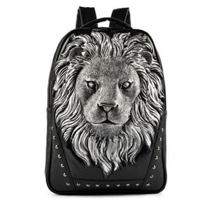 3D Lion Head Backpack, Studded PU Leather Laptop Backpack College Bookbag