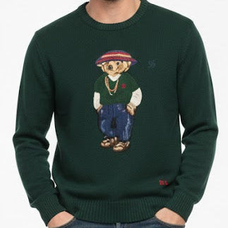 Embroidered Green Crew Neck Sweater Premium Winter Style