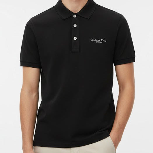 Luxury Designer-Look Black Short Sleeve Polo