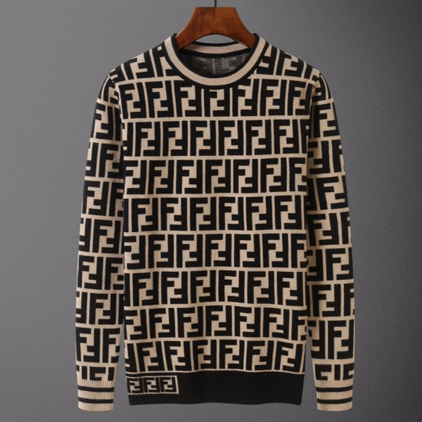 Luxurious FF Motif Brown Pullover For Men