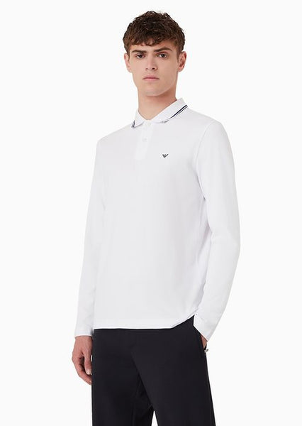 Long-Sleeved Stretch piqué Polo Shirt With Micro Eagle Embroidery
