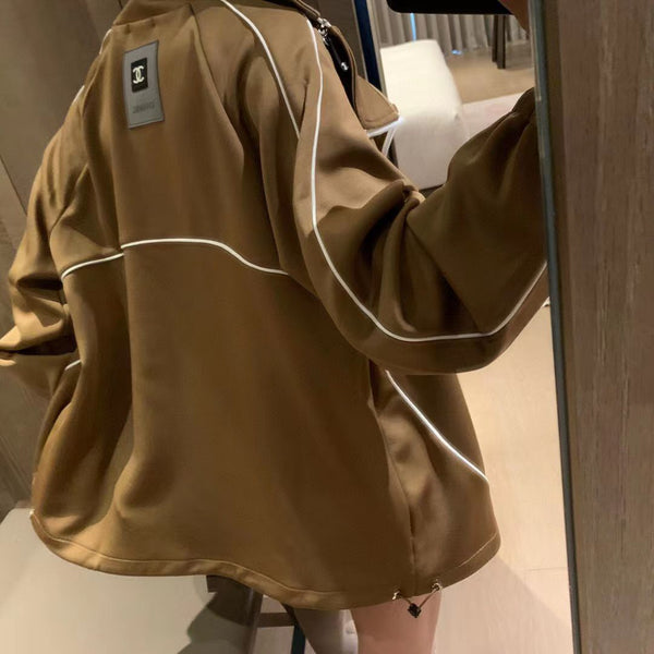 Women Latest Brown Jacket With Logo-Patched