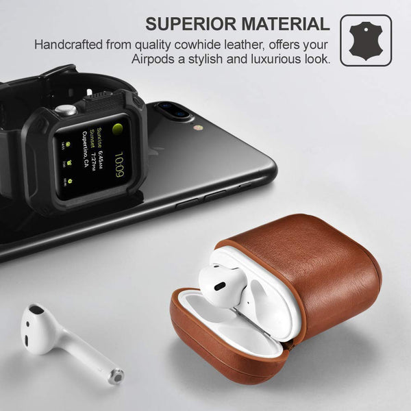 Treemoda Leather Finish Matte Shockproof Protector Case Compatible with Airpods 1 Earphone Casecover
