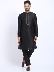 Embellished Black Brocade Kurta with Aligarh Pajama by Treemoda