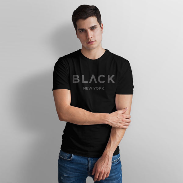 Black New York Printed Cotton Gym T-shirt