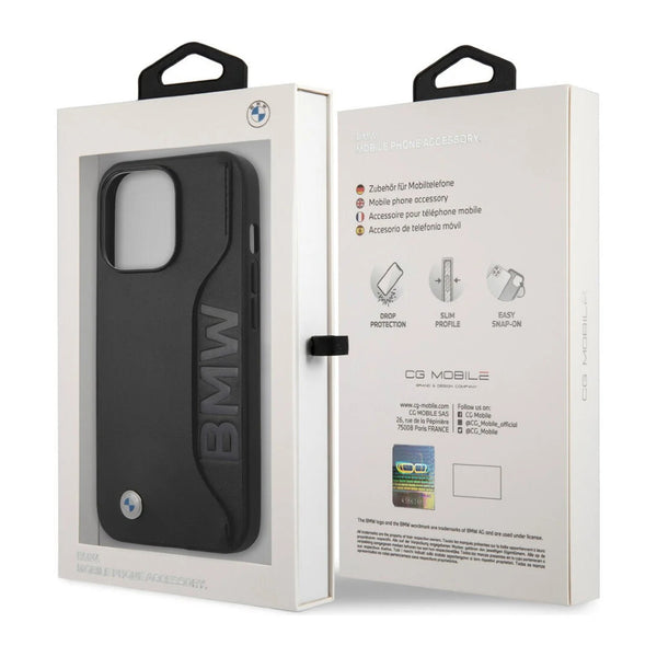 BMW HC Leather Wordmark Card Slot Black Case for iPhone 14 Series