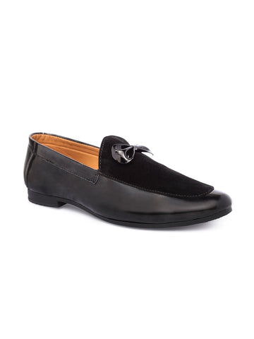 Treemoda Black Leather Semi Formal Loafers For Men