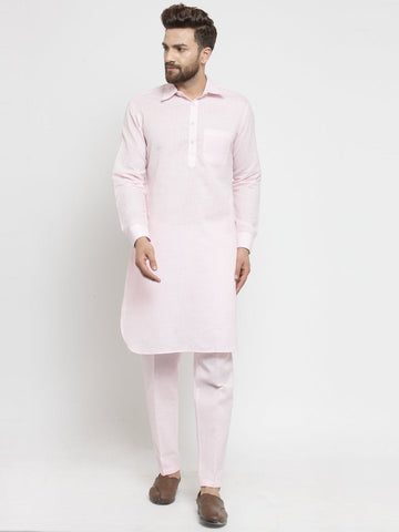 Designer Pink Pathani Lenin Kurta with Pants for a Royal look by TREEMODA PT Pink