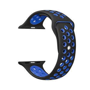 iWatch Soft Silicone Strap Compatible with Apple Watch (Black & Blue Air Hole)