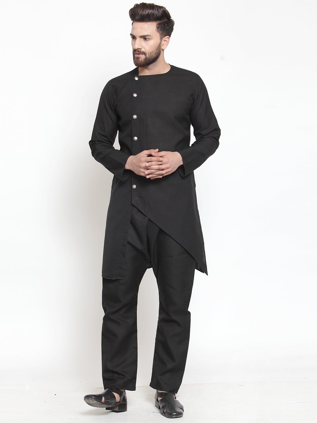 Designer Linen Kurta Black Pajama Set