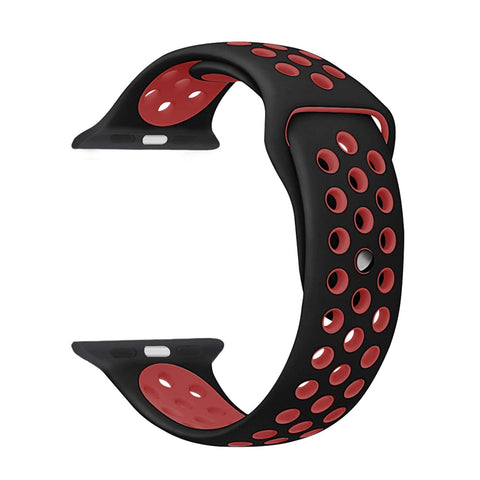Silicone Sports Watch Strap for Apple Watch Series 5/4/3/2/1(Black & Red Air Hole)