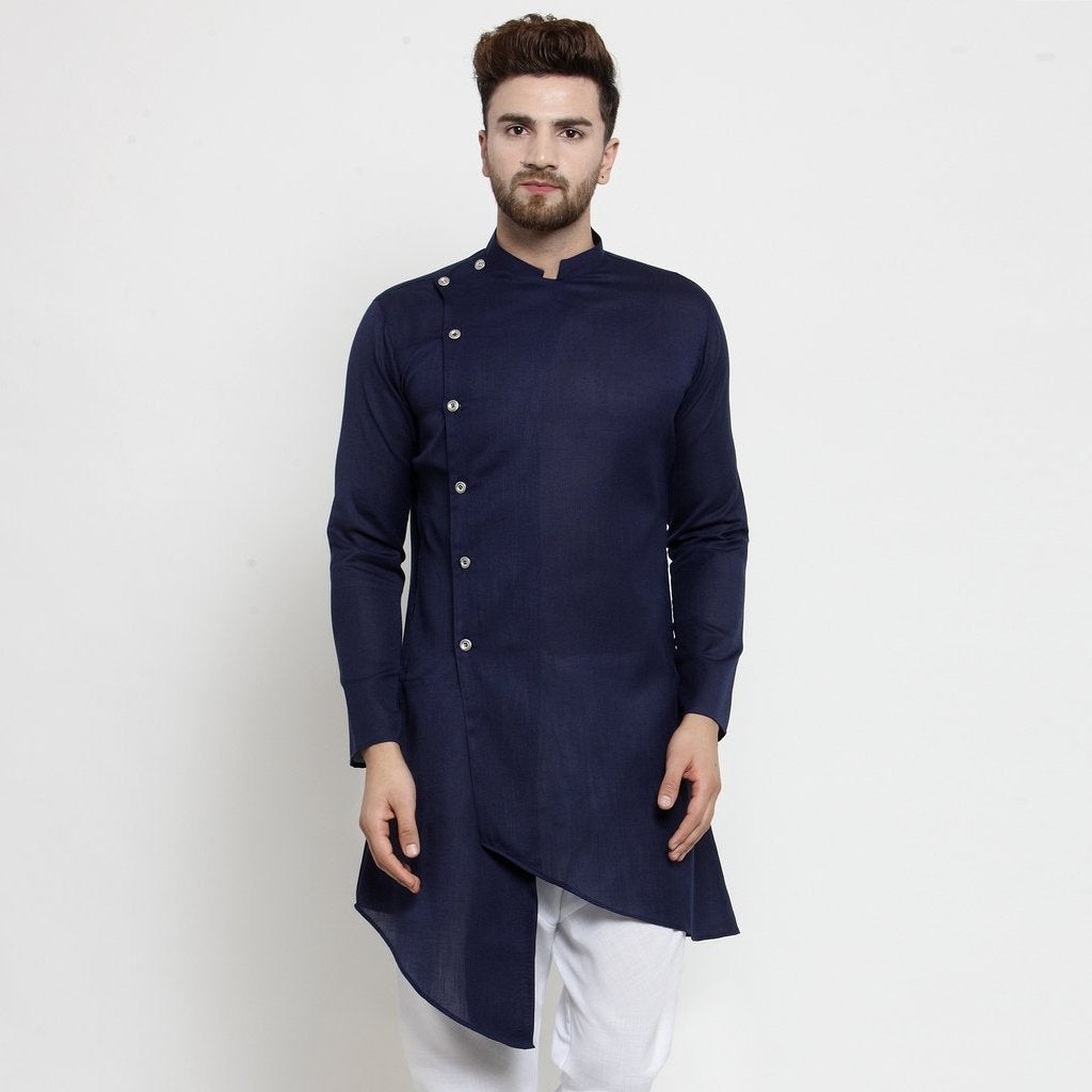 blue linen kurta for men