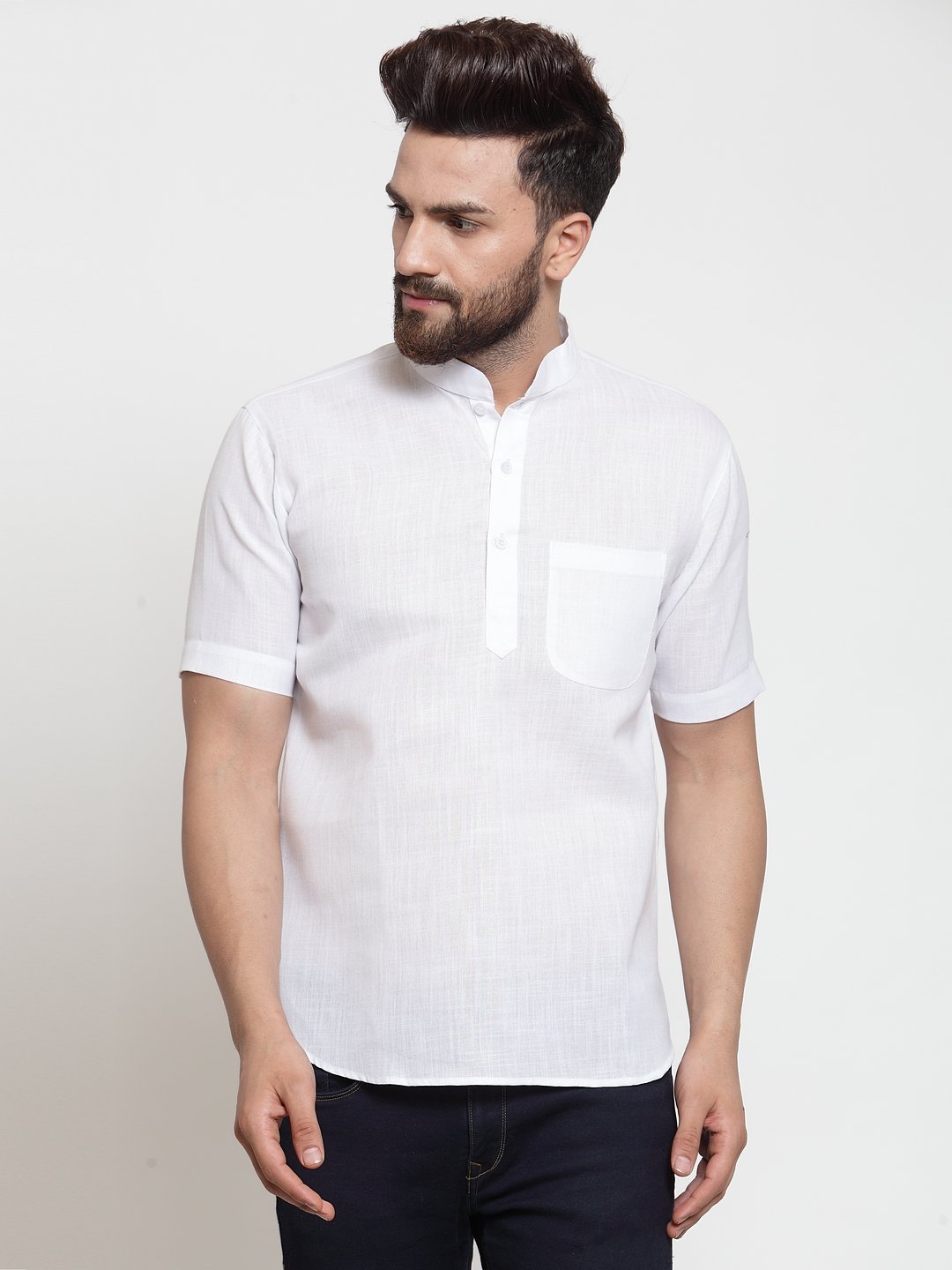 Designer White Short Linen Kurta for Men by TREEMODA