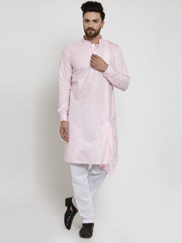 Pink Kurta With Aligarh Pajama  Set in Linen For Men by Treemoda
