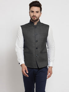 Men Grey Solid Nehru Jacket By Treemoda