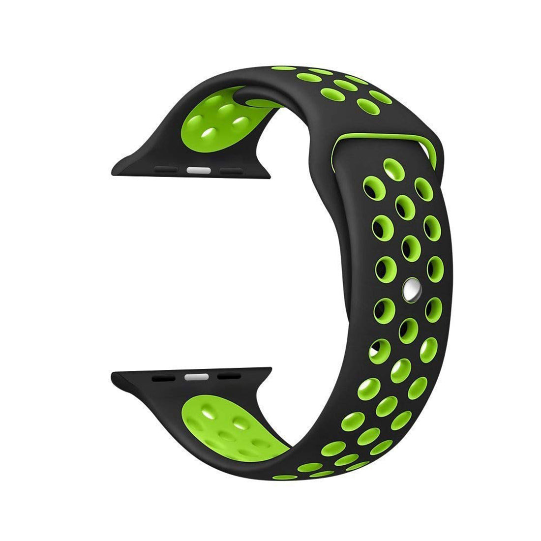 Silicone Sports Watch Strap for Apple Watch Series 5/4/3/2/1 (Black & Green Air Hole)