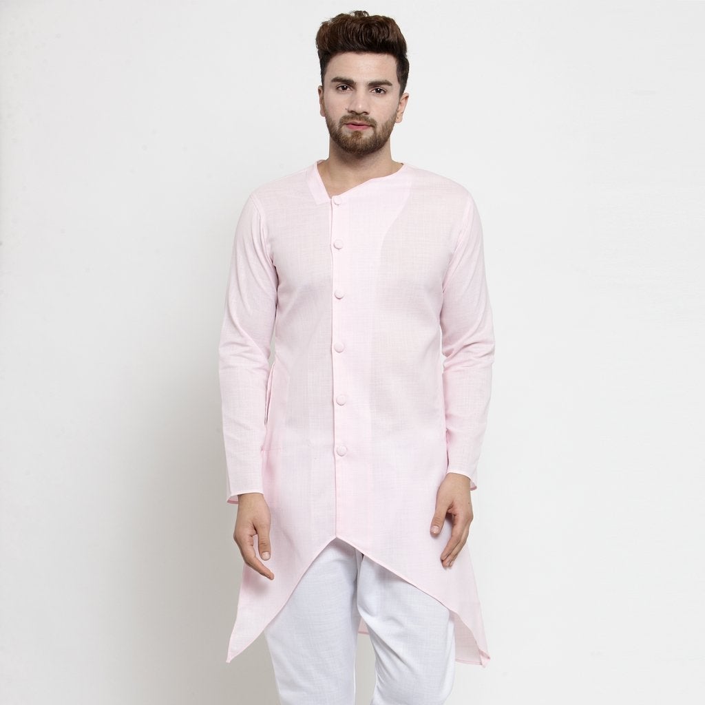 pink linen kurta for men
