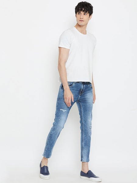 Men Blue Slim Fit Distressed stretchable Jeans
