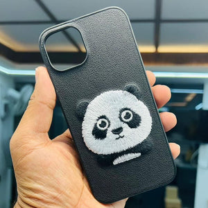 Embroided Panda Back Case Cover - Black