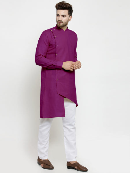 Designer Purple Linen Kurta With White Aligarh Pajama For Men By Treemoda
