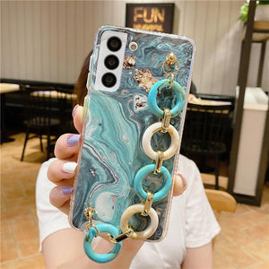Luxury phone case cover with hand wrist chain bracelet for women