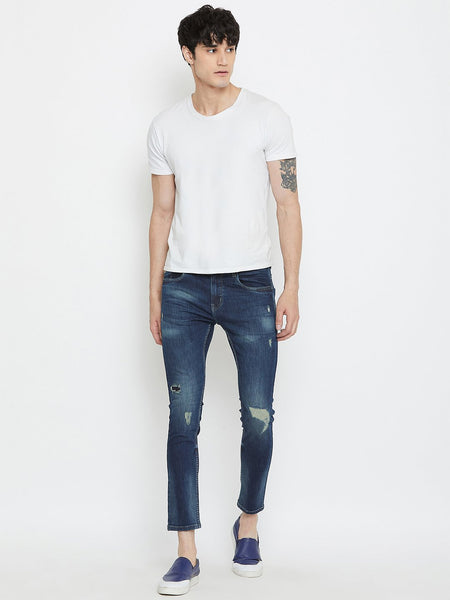 Men Blue Slim Fit Distressed stretchable Jeans