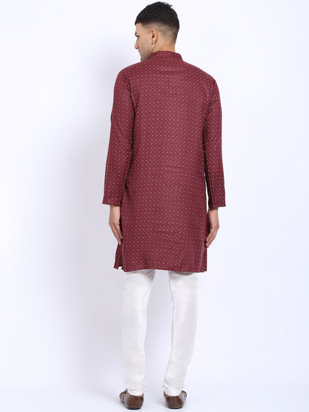 Printed Maroon Cotton Kurta with Churidar Pajama by Treemoda