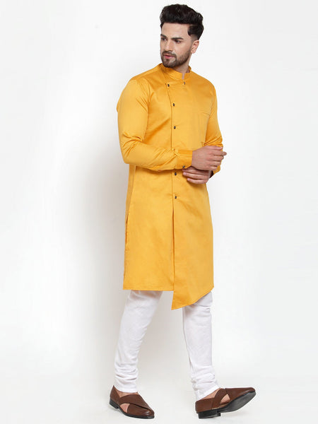 Designer Mustard Yellow Kurta With Churidar Pajama Set