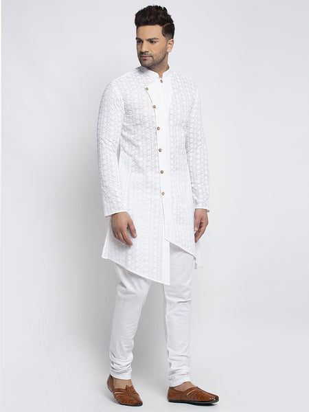 Designer Cotton Chikankari White Kurta Pajama Set by Treemoda