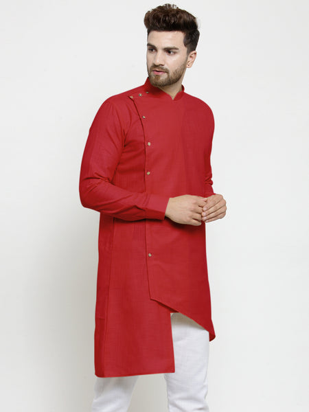 Designer Red Linen Kurta For Men By Treemoda